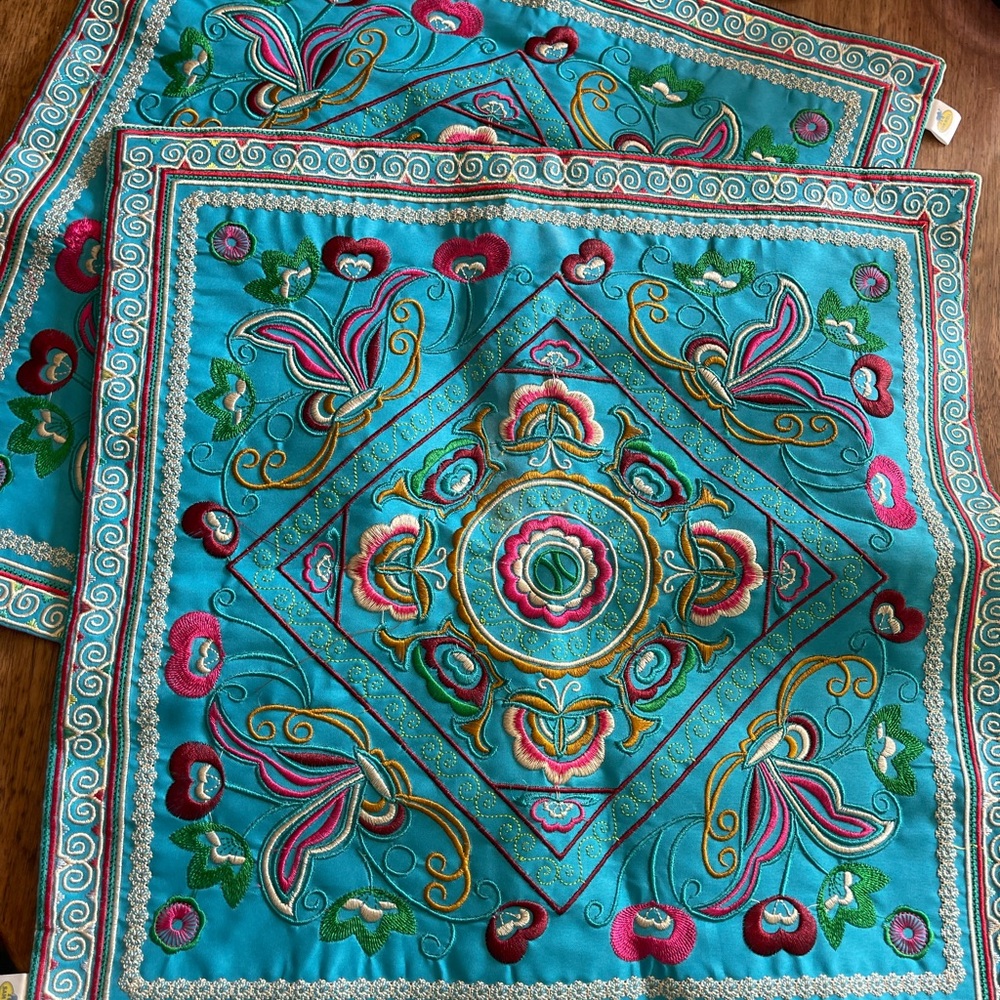 Silk pillow covers with colorful embroidery work set of 2